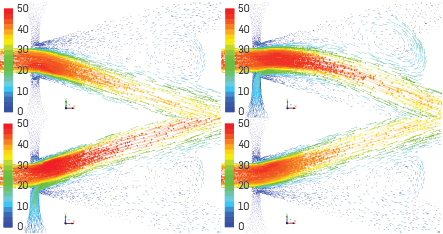 Velocity distribution at the pressure recovery expansion zone (m/s).