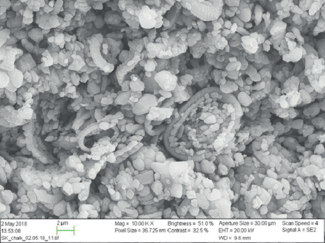 SEM-image of SK outcrop chalk. Magnification 10000 X.
