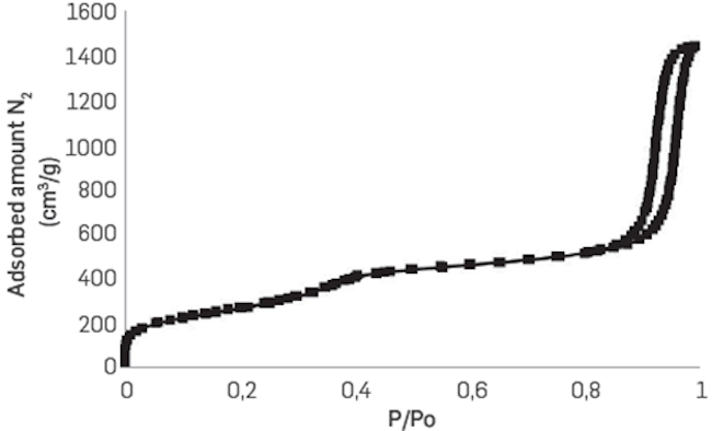 N2 adsorption and desorption isotherms for the mesoporous material used as support for immobilization of the enzyme