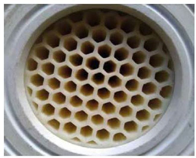 Distributor pattern used at the inlet of the downer section of the laboratory cold-flow CFB.