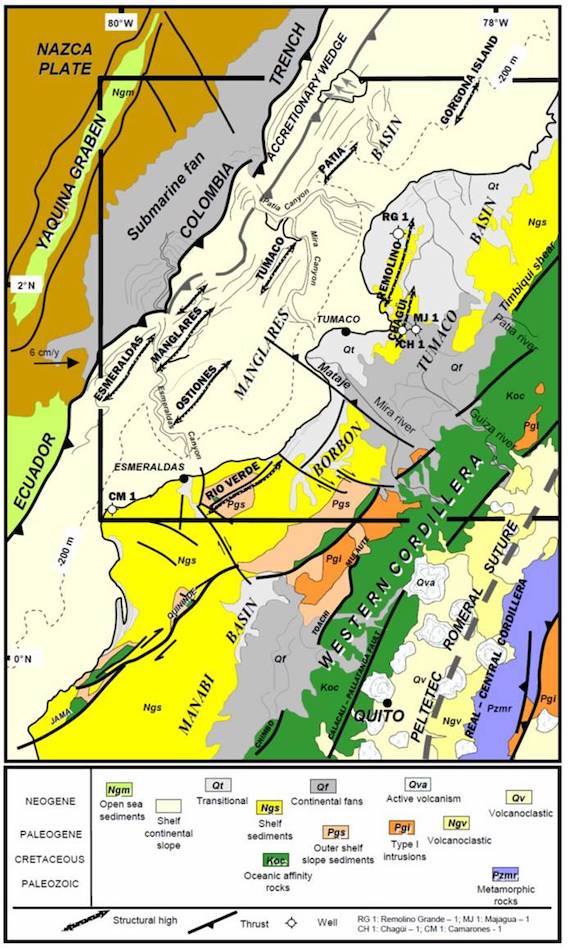 Geological sketch of the NESC margin showing the location of the places mentioned in this work. The dark thick line shows the area when constructed facies distribution maps are at 8 different interval times (Figures 9 to 16) by the integration of outcrop data, geological maps, wells and seismic lines information.