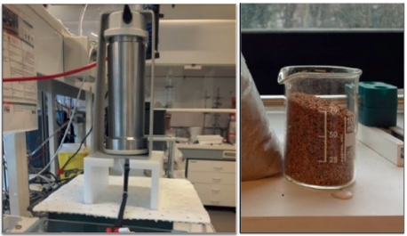 Deep bed filtration unit and walnut shell powder from Yarigu&iacute; field.