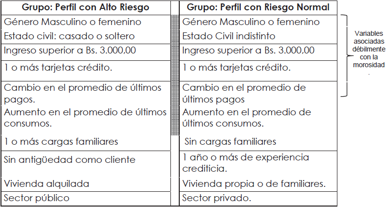 Perfiles con
riesgo &ldquo;Normal&rdquo; y &ldquo;Alto&rdquo; riesgo crediticio