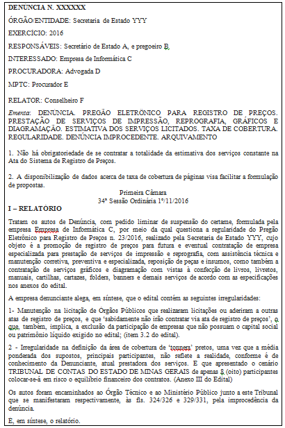 Quadro
1 – Exemplo de denúncia