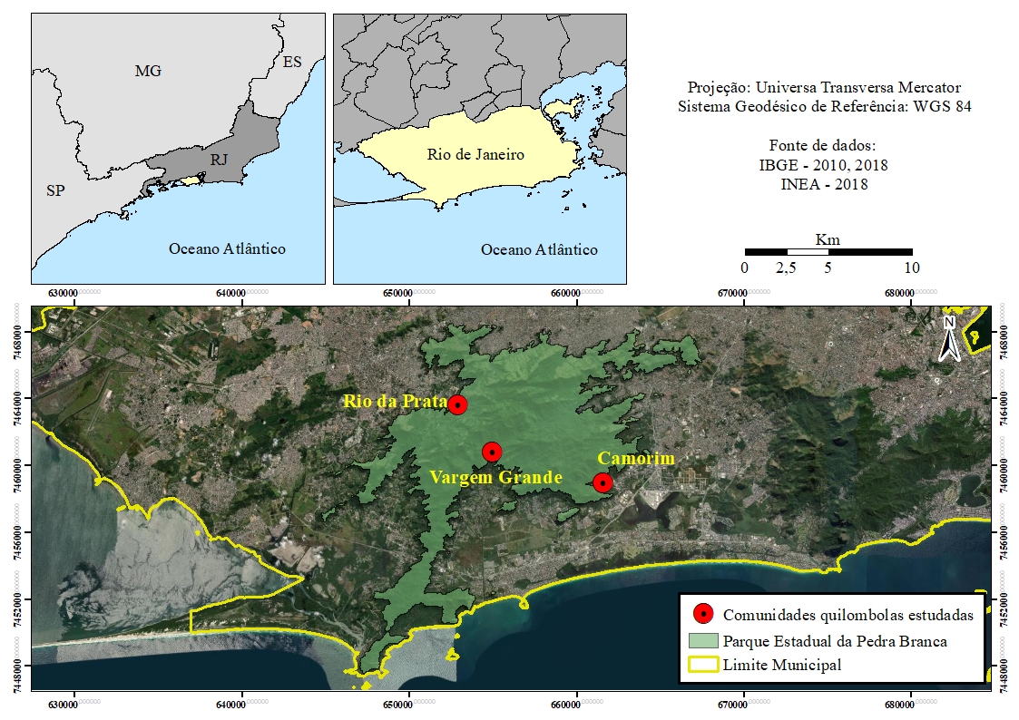 Localização geográfica do Parque Estadual da Pedra Branca e das comunidades estudadas