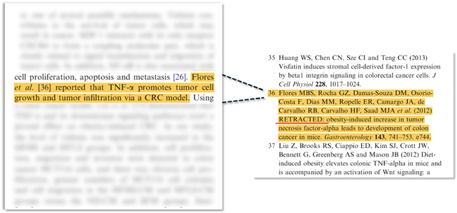 Exemplo de uma cita��o positiva a um artigo retratado