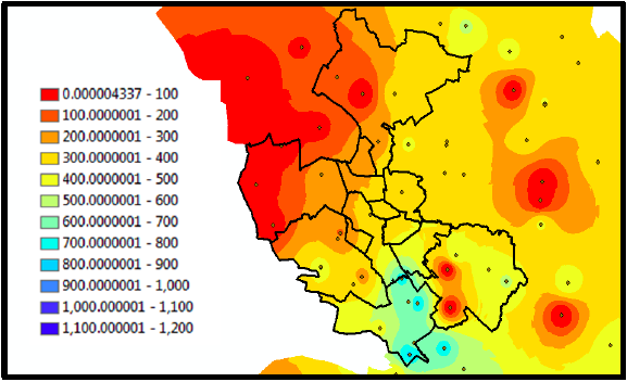 Mapa de distribución de la PNA (mm) de la Zona Metropolitana de Monterrey