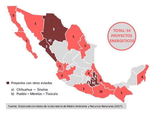 Zonas de conflicto respecto a laimplementaci&oacute;n de los megaproyectosenerg&eacute;ticos en M&eacute;xico
