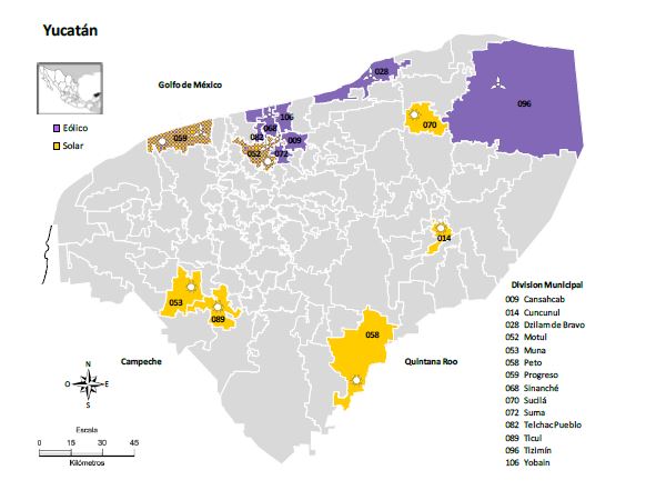 Ubicaci&oacute;n de mega proyectosenerg&iacute;as renovables en Yucat&aacute;n