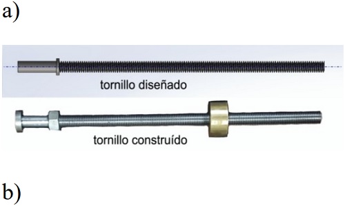Tornillo de potencia: a) diseñado y b) maquinado.