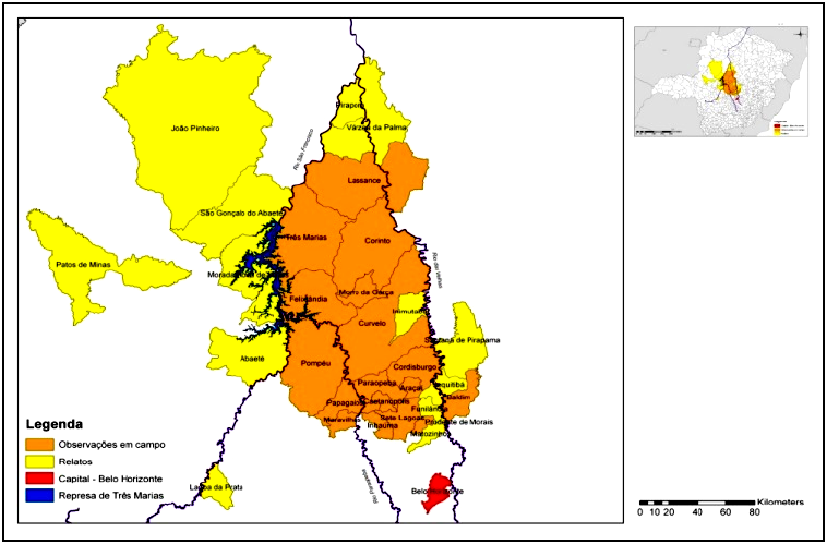 Municípios do Estado de Minas Gerais com ocorrência comprovada (DRUMOND,
2008.)