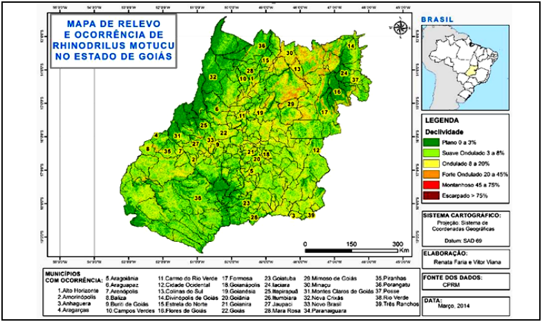 Mapa de declividades do relevo do estado de Goiás