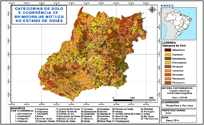 Mapa de categorias
(classes) de solo do estado de Goiás
