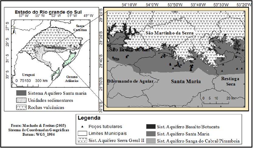 Localização da área de
estudo com mapa hidrogeológico simplificado