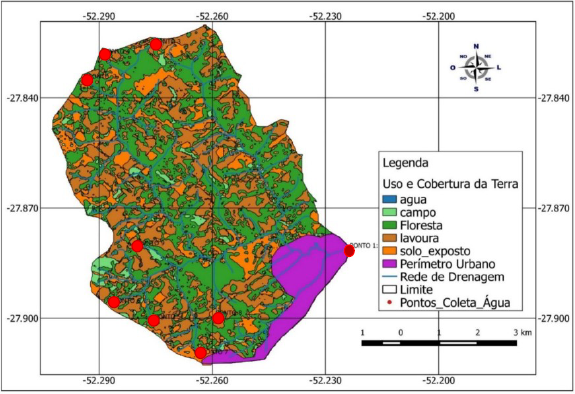 Mapa de uso e cobertura da
terra na bacia hidrográfica do rio Abaúna, em Getúlio Vargas/RS
