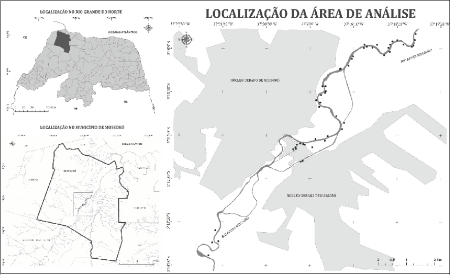 Mapa de representação da localização das áreas de análise