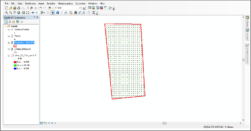 Representação em ambiente de software SIG do modelo de plantio de mudas