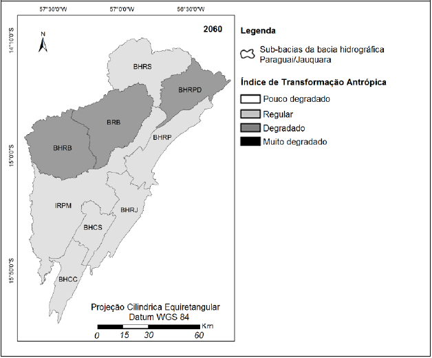 Mapa da projeção do ITA para o ano
de 2060 para as Sub-Bacias
que  compõem a BHPJ