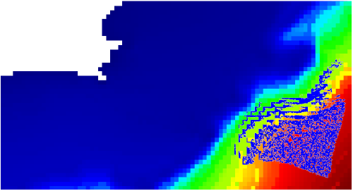 Top view of the accumulation of particles on the seabed 