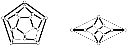 Dodecaedro (hamiltoniano) e Grafo de Herschel (não-hamiltoniano).