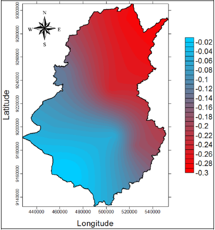 - Spatial distribution of the rainfall anomaly
index in the Salgado River Basin