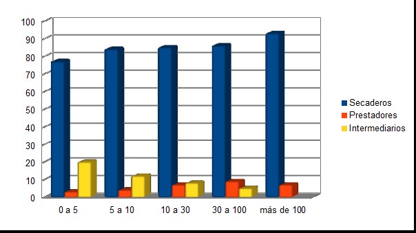 Destino de la hoja verde seg&uacute;n estrato (en hect&aacute;reas)
