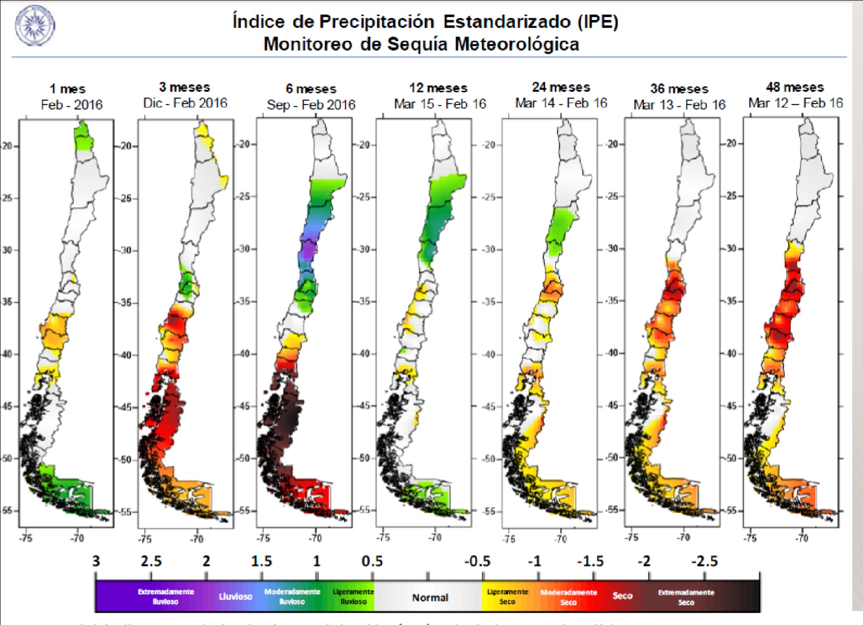 &Iacute;ndice de
Precipitaci&oacute;n Estandarizado (IPE) calculado para el mes de febrero 2016