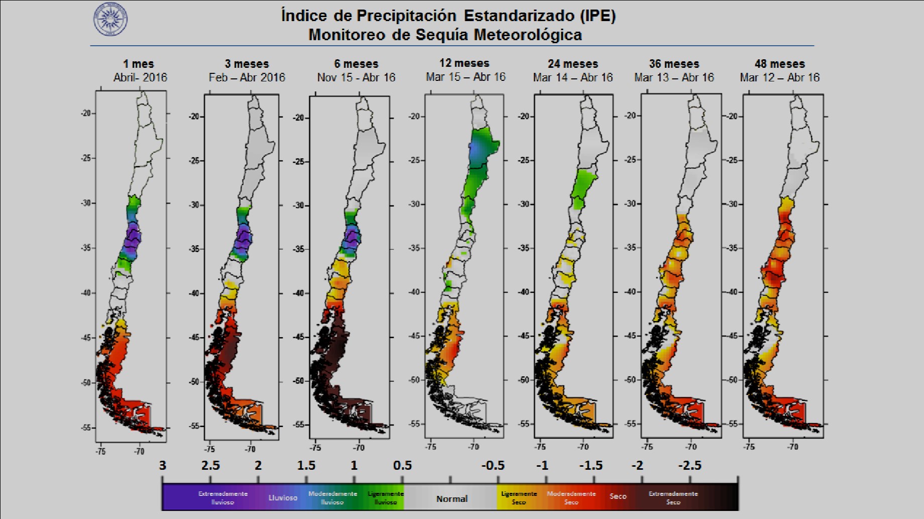 &Iacute;ndice de
precipitaci&oacute;n estandarizado (IPE) calculado para el mes de abril 2016