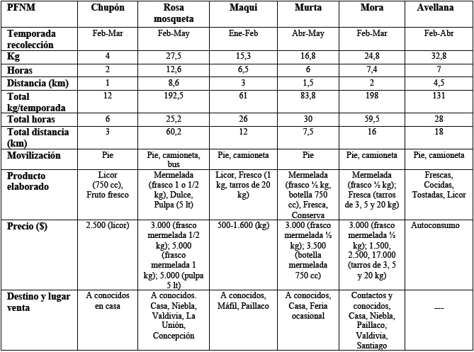 PFNM (no HSC) recolectados por socias
de Domo Peuma
