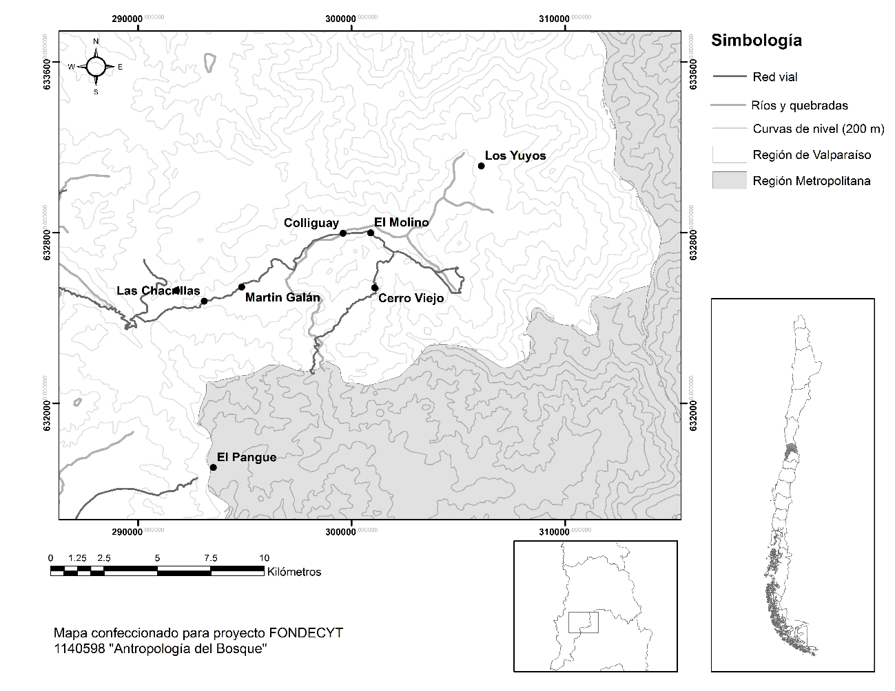 Ubicación de Colliguay y localidades encuestadas