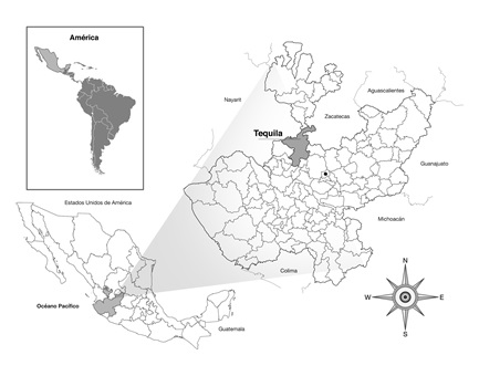 Figura 5. Ubicaci�n del municipio de Tequila, Estado de Jalisco, M�xico