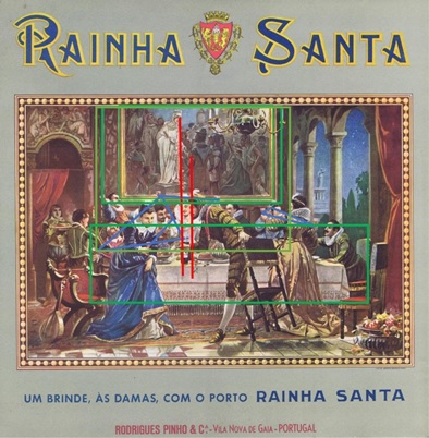 Linhas estruturais do esquema geom�trico da composi��o pict�rica, no r�tulo &ldquo;Rainha Santa. Um brinde, �s damas, com o Porto Rainha Santa&rdquo; Figure 10. Estructural lines of the geometric scheme of the pictorial composition, on &ldquo;Rainha Santa. Um brinde, �s damas, com o Porto Rainha Santa&rdquo; label