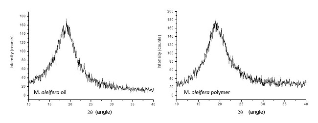 Diffractograms of M. oleifera oil and M. oleifera polymer.