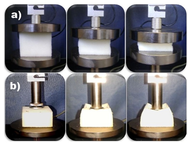 Mechanical test of foams Compression Modulus (a) and Indentation Force Deflection (b). 