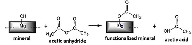 Acetylation reaction of the mineral OH.