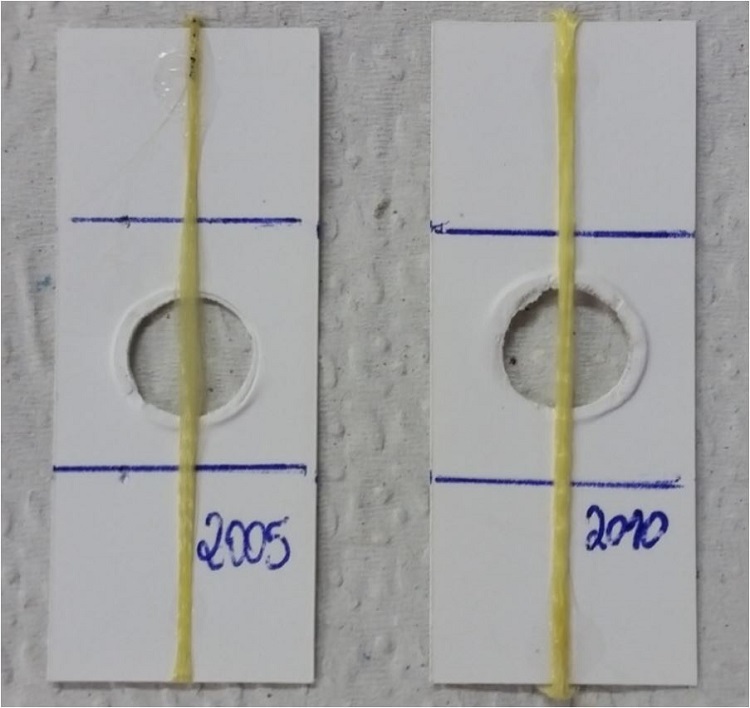 Specimen test preparation for tensile test.
