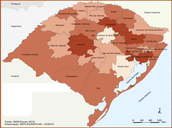 Subdivisão do território rio-grandense de acordo com cada região.