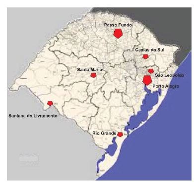 Localizao dos Mestrados Acadmicos do RS