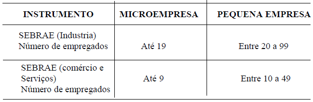 Caracterização das empresas pelo número de empregados.