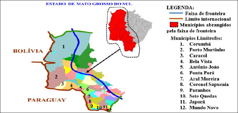 Faixa de fronteira e Limite internacional em Mato Grosso do Sul