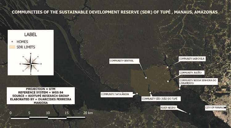 Location map of Riveri Communities of Sustainable Development Reserve of Tupé, Manaus, Amazonas