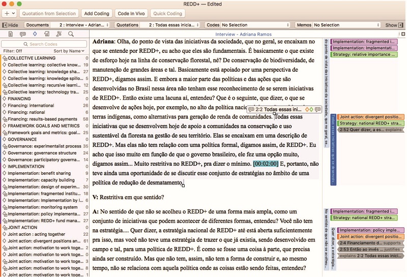 Demonstration of Quotations and Assigned Codes – Interview Transcript