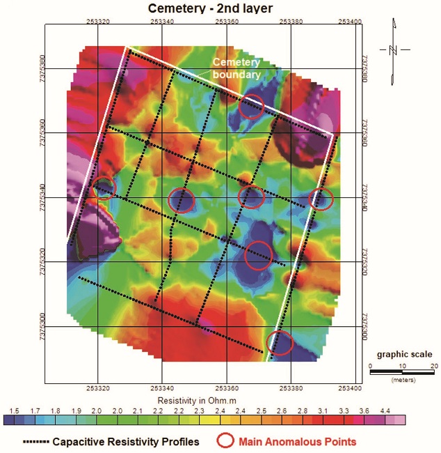 Electrical resistivity map at 3.0m depth