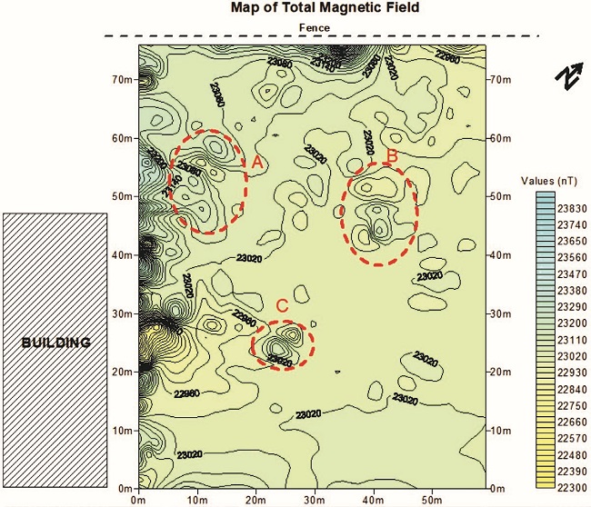 Map of magnetic anomaly of the total magnetic field