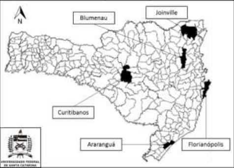 Localização dos municípios nos quais estão os campi da UFSC.