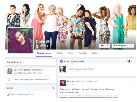 Página do Facebook da Dove Brasil