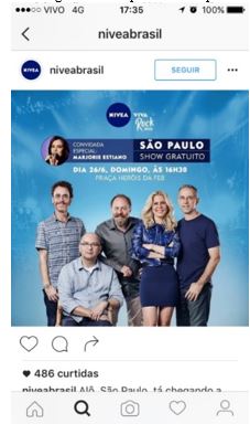 Publicação no
  Instagram oficial da Nivea Brasil divulgando show patrocinado pela marca