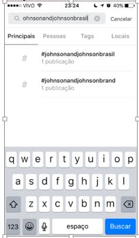  Pesquisa
  pela hashtag #JohnsonandjohnsonBrasil na rede social Instagram