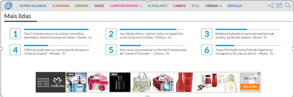 Exemplo de
anúncio da marca Natura no portal iG