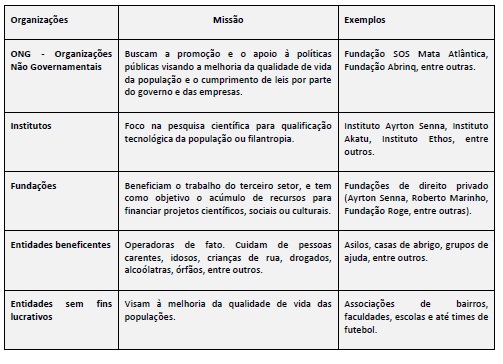 Os tipos de organizações no Terceiro Setor